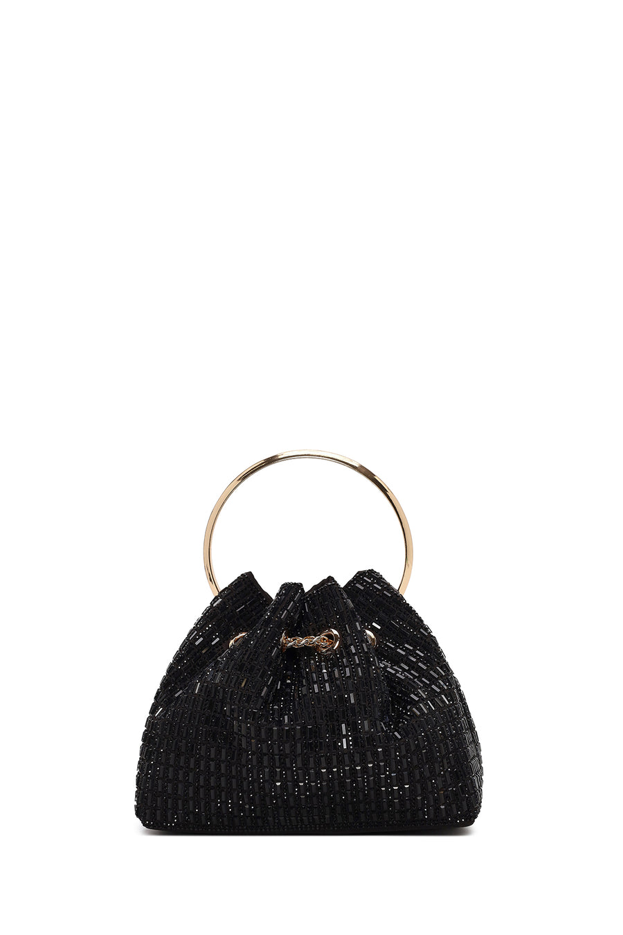 Woman Black Long Chain Strap Embellished Mini Evening Bag