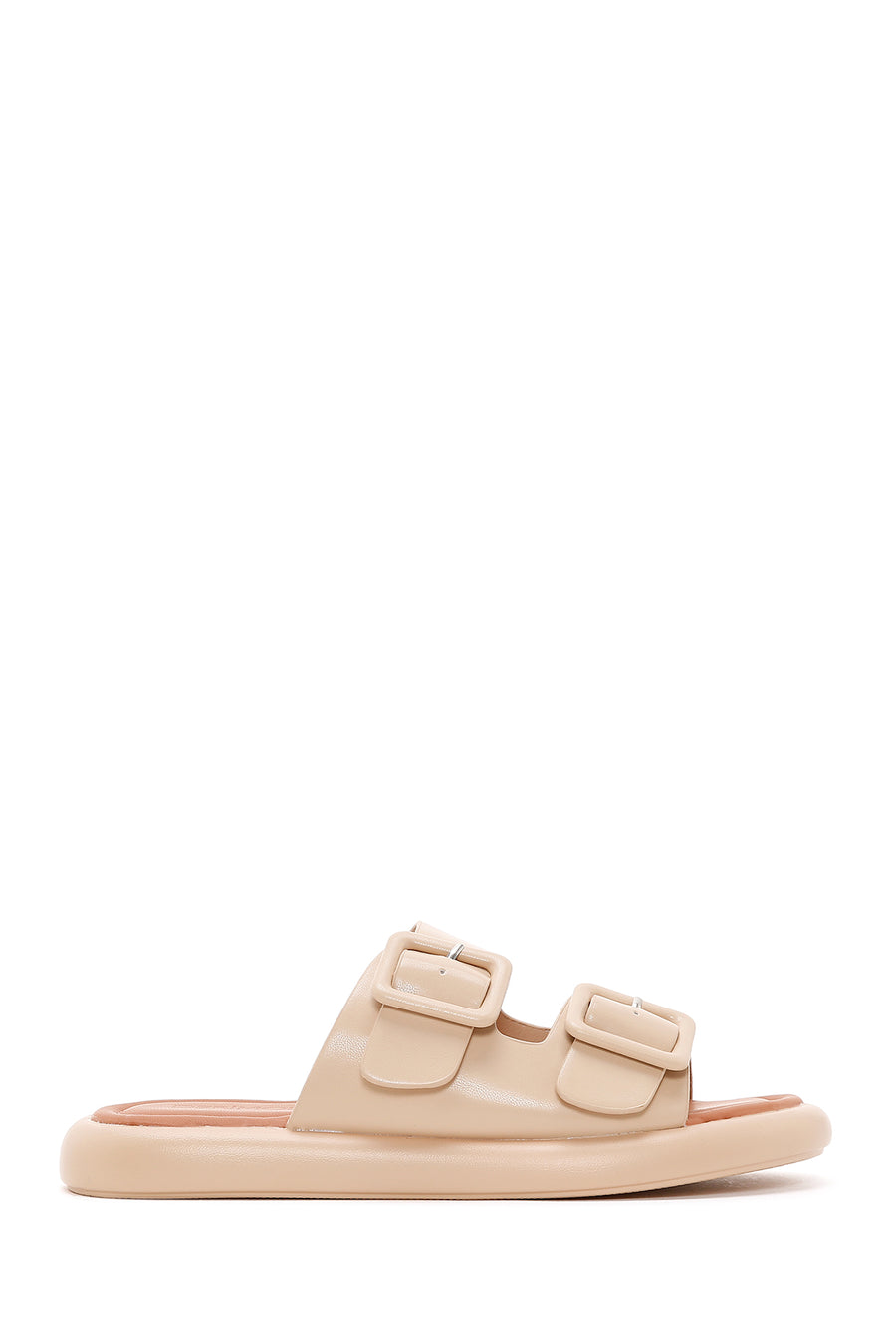 Women's Beige Double Buckle Slippers 23SFE471918 | Derimod