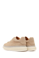 Men's Beige Lace-Up Thick-Sole Suede Leather Sneakers | Derimod