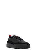 Erkek Siyah Bağcıklı Kalın Tabanlı Deri Sneaker | Derimod