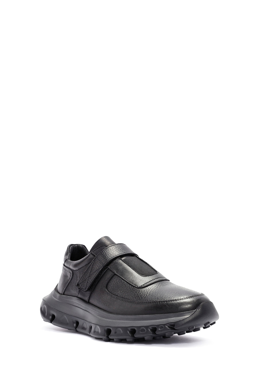Erkek Siyah Bantlı Deri Sneaker