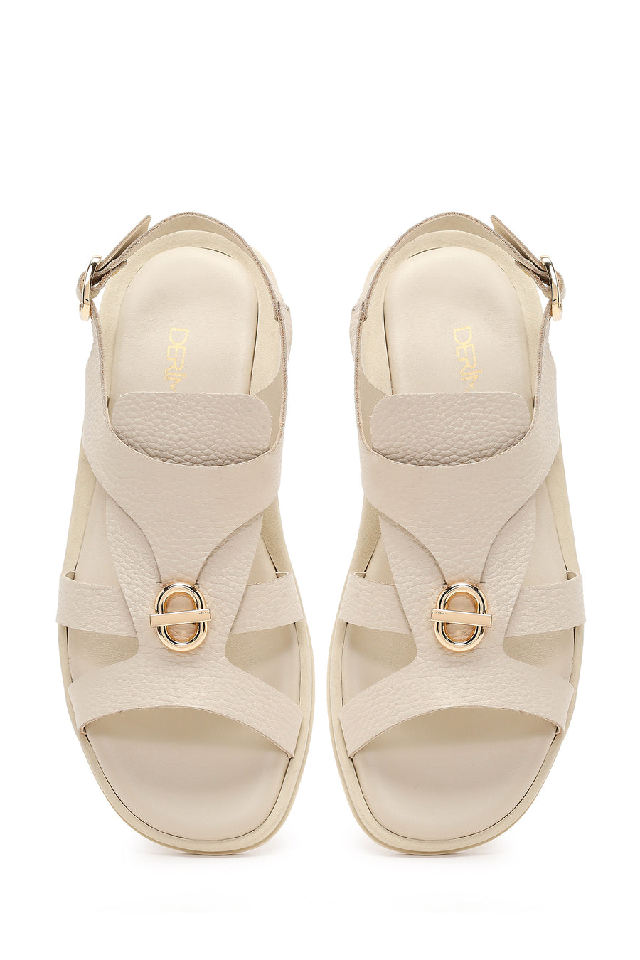 Kadın Bej Arkadan Tokalı Deri Sandalet