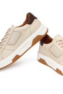 Erkek Bej Kalın Tabanlı Bağcıklı Deri Sneaker | Derimod