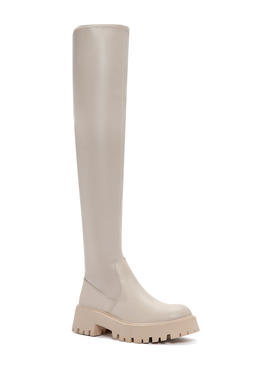 Women's Beige Laptop Thick Soled Zippered Casual Boots