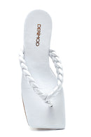 Women's White Leather Knitted Detailed Flip Flops | Derimod