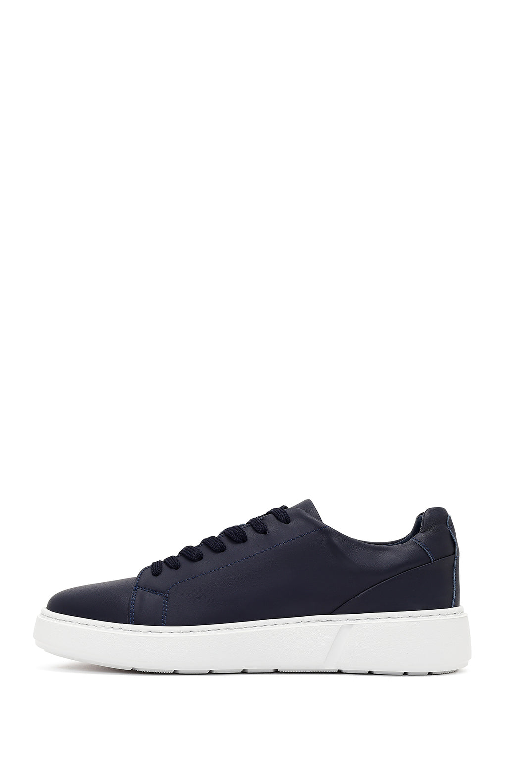 Erkek Lacivert Bağcıklı Deri Sneaker