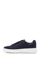 Erkek Lacivert Bağcıklı Deri Sneaker | Derimod