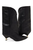 Woman Black Printed Thin-Heel Leather Boots | Derimod