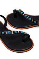 Woman Black Embellished Toe-Post Sandals | Derimod