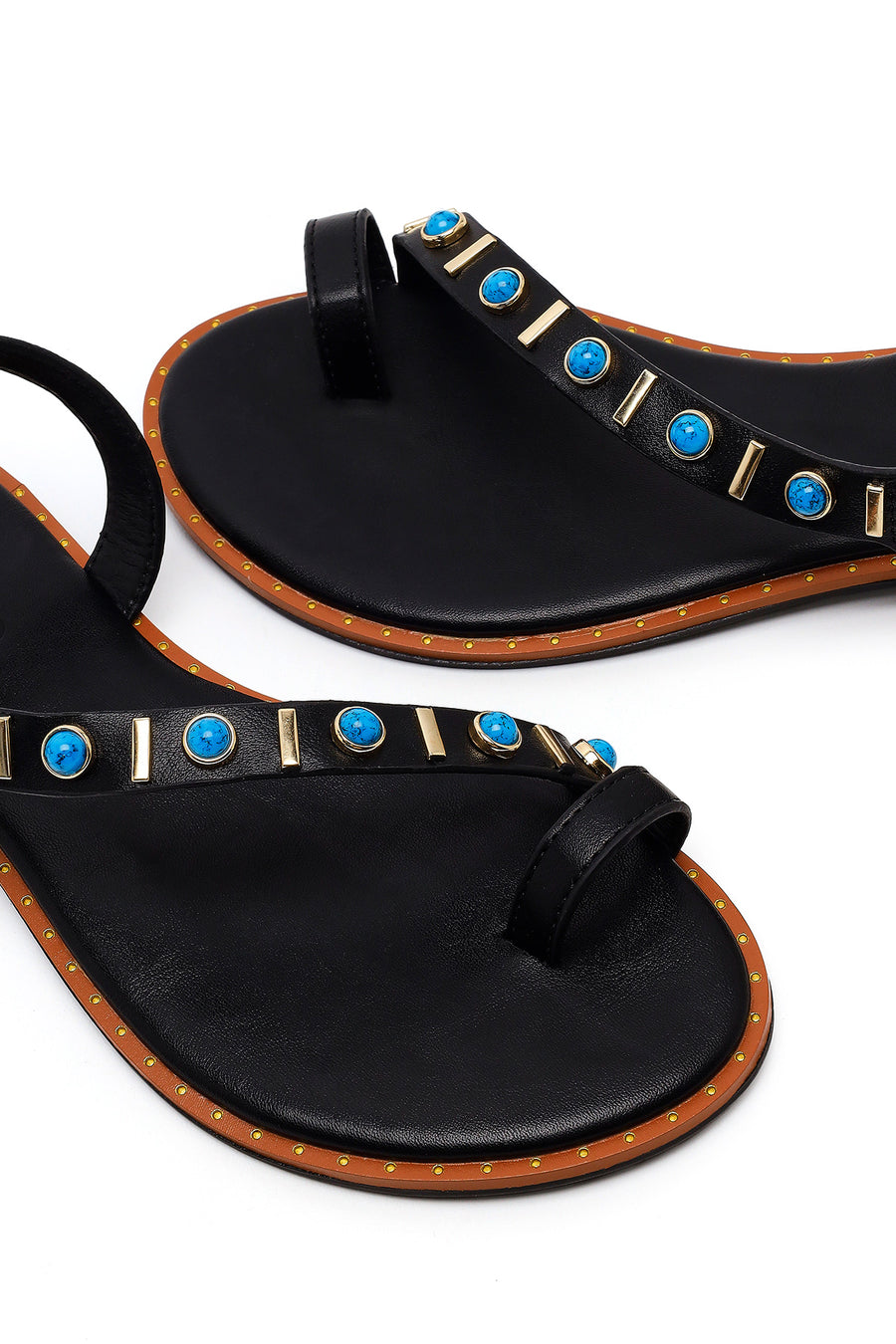 Woman Black Embellished Toe-Post Sandals