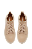 Erkek Bej Bağcıklı Kalın Tabanlı Deri Sneaker | Derimod
