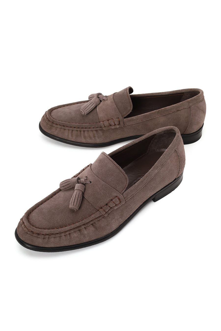 Erkek Gri Püsküllü Süet Deri Casual Loafer