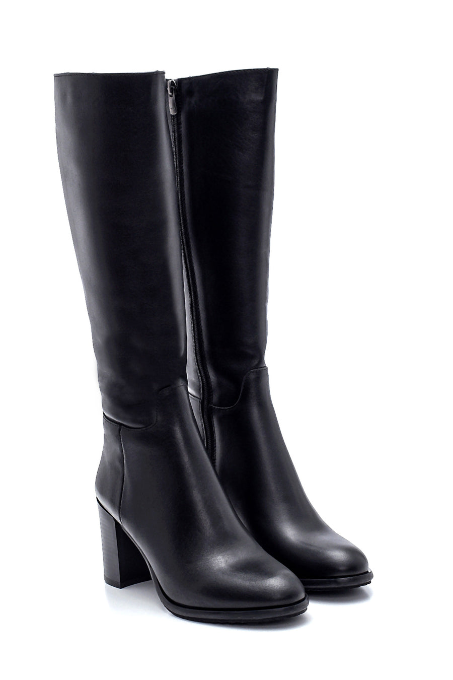 Women's Leather Zippered Heeled Boots