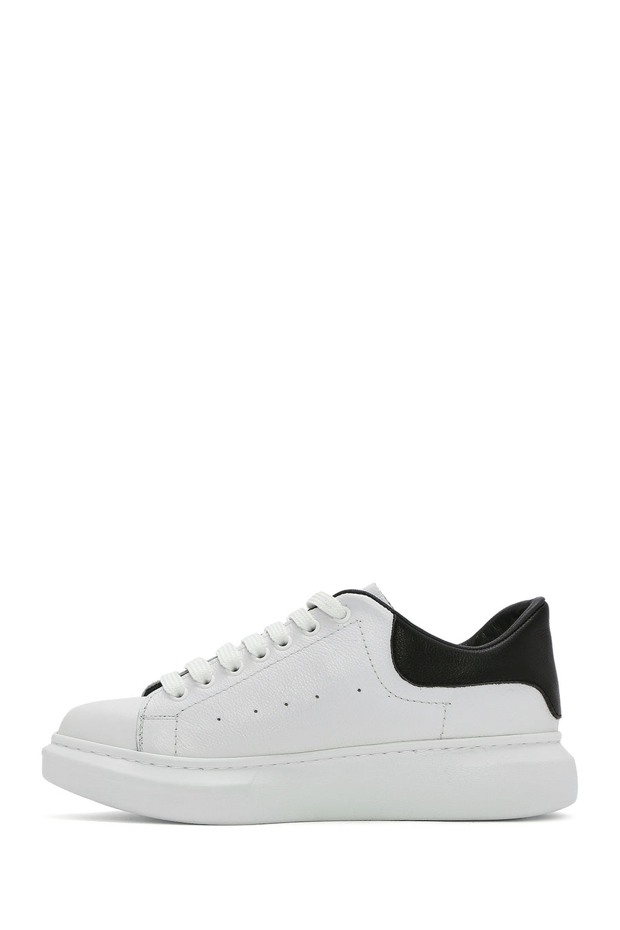 Erkek Beyaz Bağcıklı Kalın Tabanlı Deri Sneaker