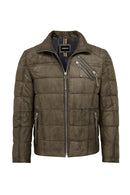 Wermer Men's Khaki Hooded Leather Jacket | Derimod
