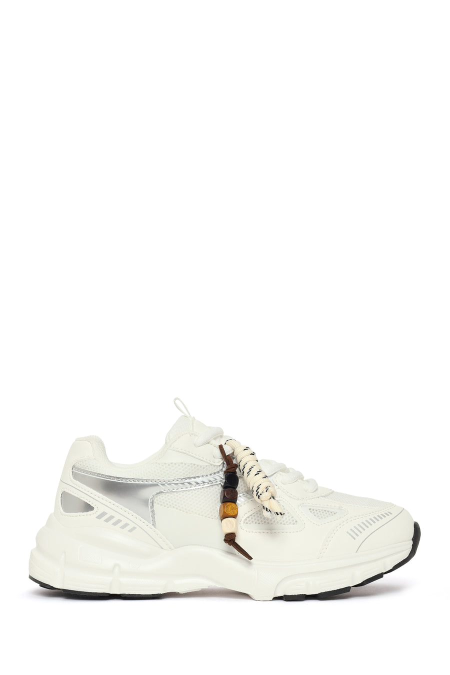 Kadın Beyaz Bağcıklı Kalın Tabanlı Charmlı Sneaker 26PFE496114 | Derimod