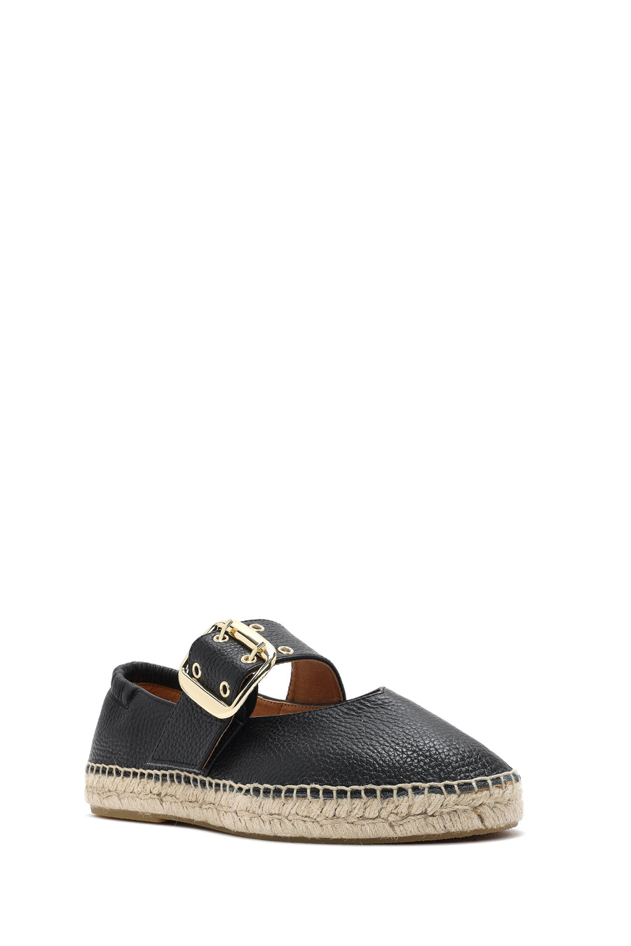 Women's Black Buckled Leather Espadrilles