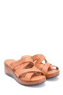 Women's Comfort Wedge Heel Leather Slippers | Derimod
