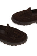 Woman Brown Thick-Soled Tassel Suede Loafer | Derimod