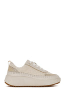 Women's Beige Lace-Up Thick-Sole Knitted Sneakers | Derimod