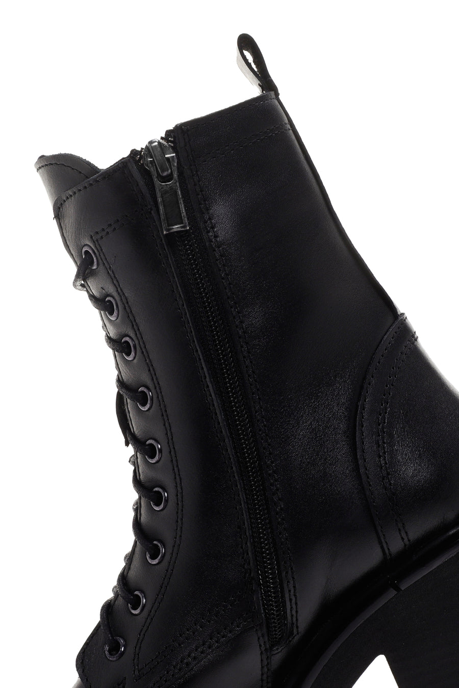Women's Black Leather Heeled Boots