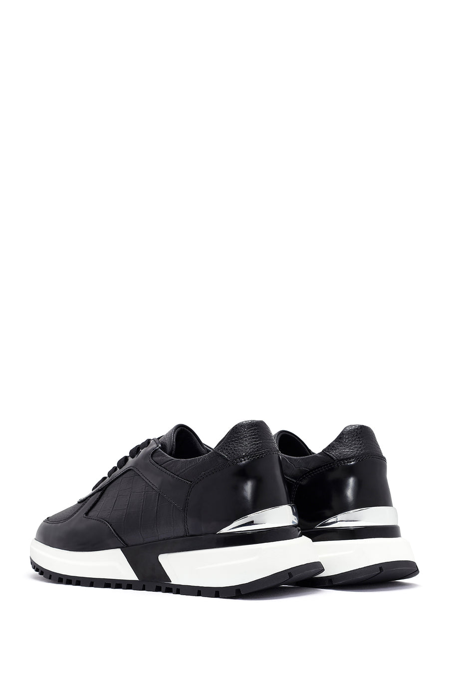 Erkek Siyah Bağcıklı Deri Sneaker
