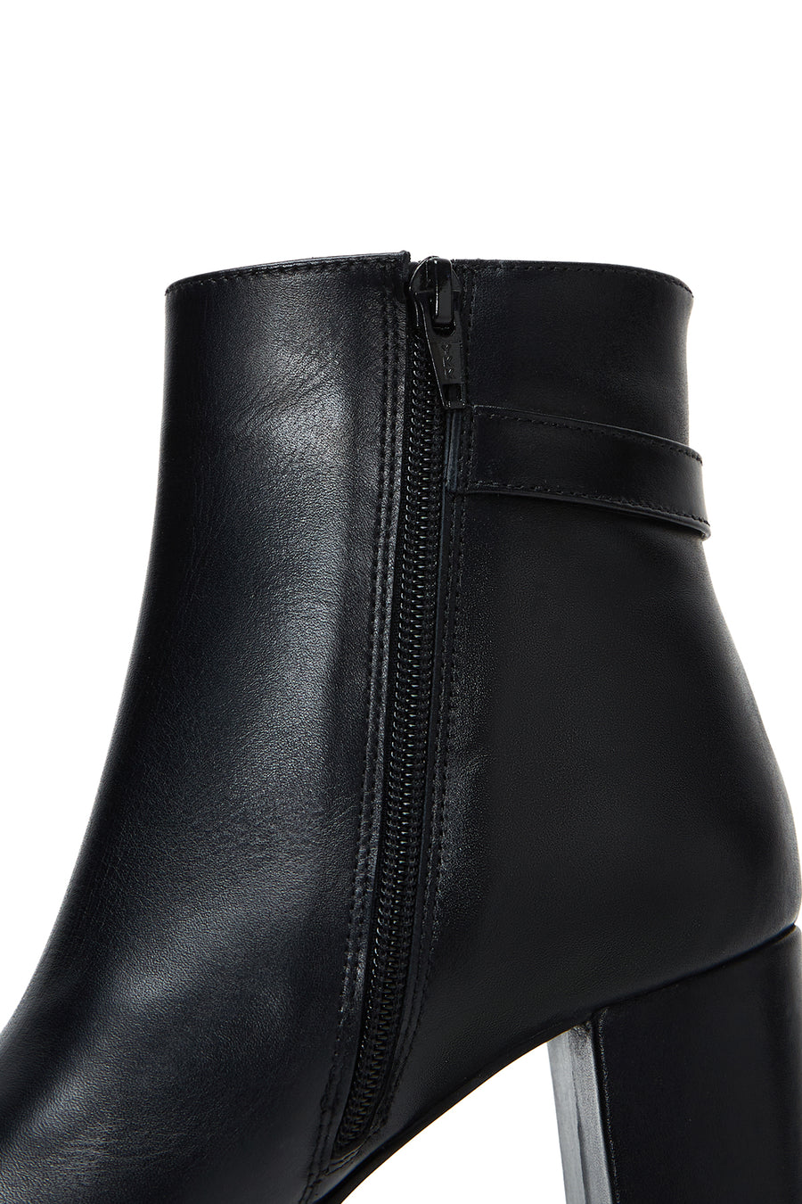 Women's Black Leather Buckle Heeled Classic Boots