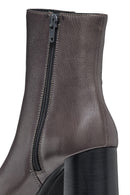 Geox Women's Grey Teulada Zippered Thick Heel Leather Boots | Derimod