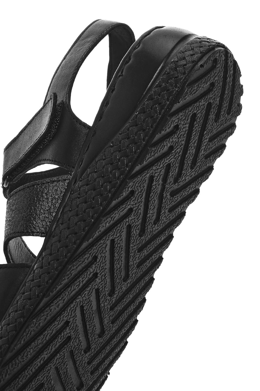 Kadın Siyah Bantlı Deri Comfort Sandalet