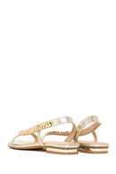 Woman Gold Stone-Embellished Sandal | Derimod