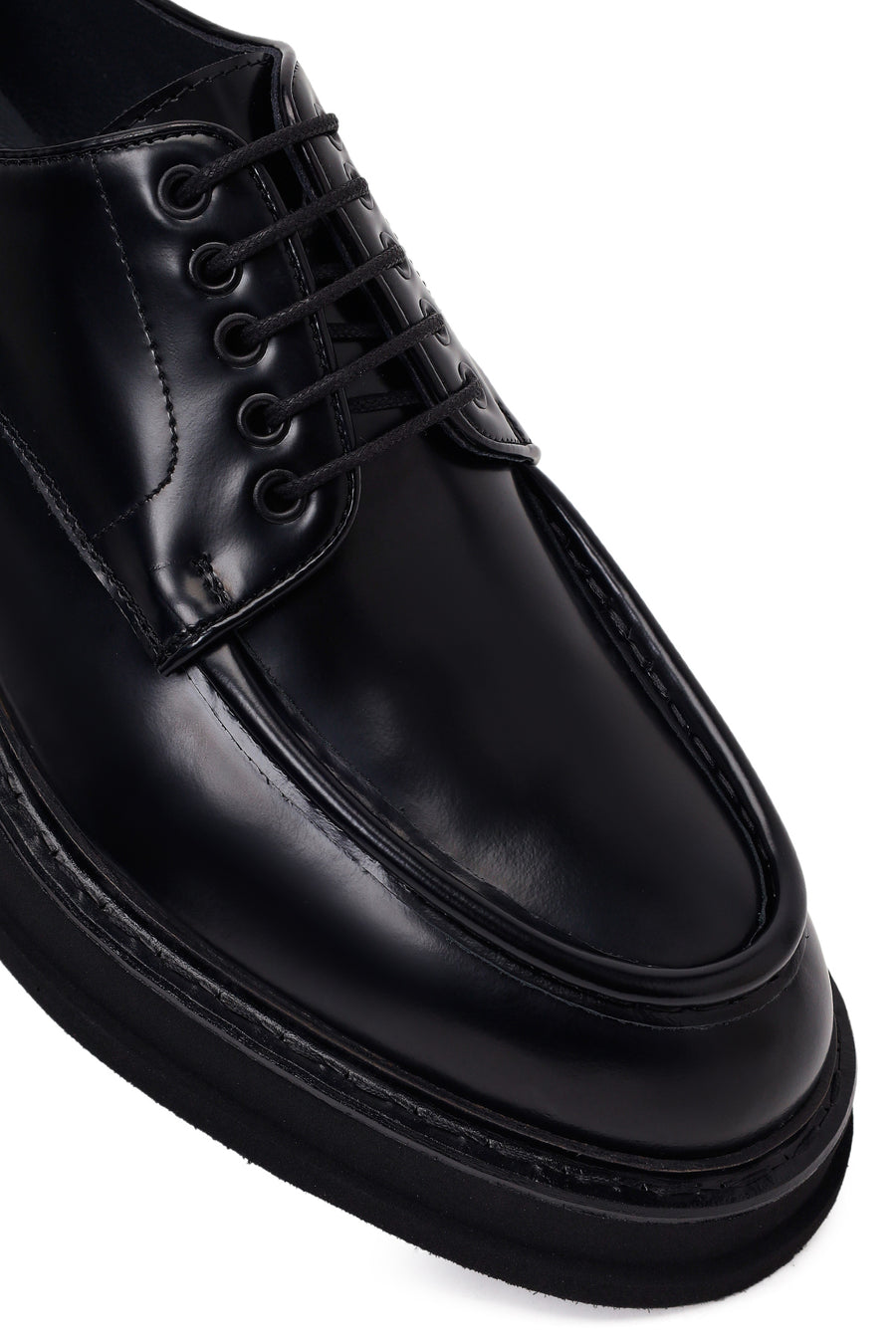 Male Black Lace-Up Thick-Soled Leather Casual Shoes