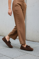 Women's Brown Tassel Suede Leather Loafer | Derimod