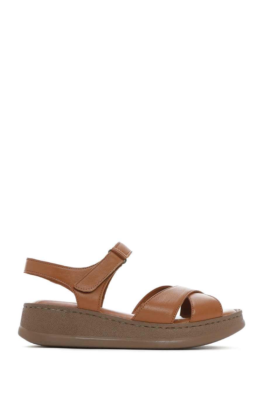 Kadın Taba Kalın Tabanlı Deri Comfort Sandalet 25SFD321618 | Derimod