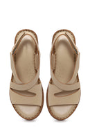 Woman Beige Wedge Heel Leather Comfort Sandal | Derimod