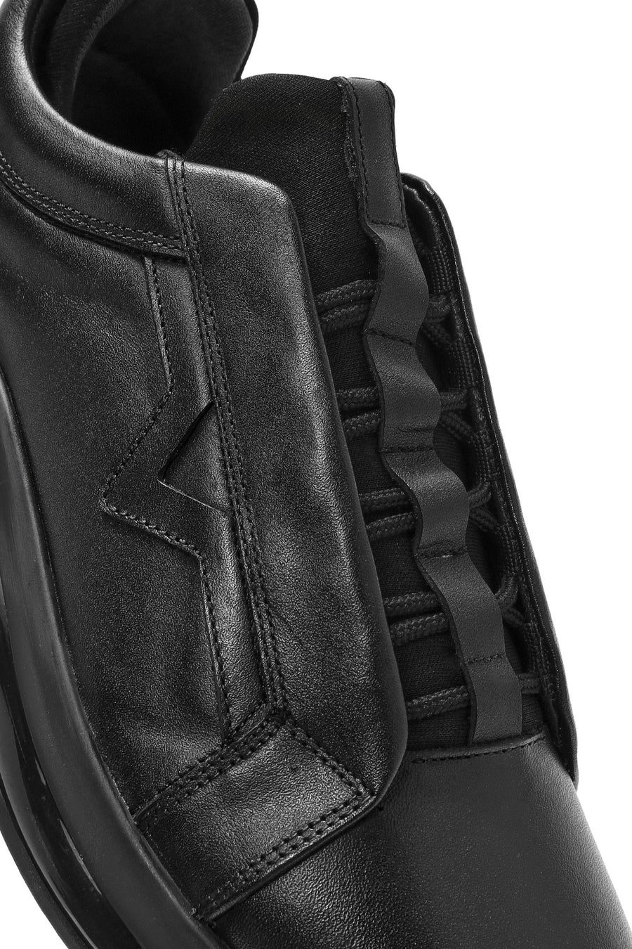 Erkek Siyah Bağcıklı Deri Sneaker