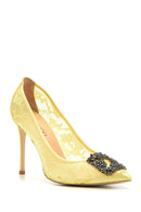 Women's Stone Detailed Lace Leather Stiletto | Derimod