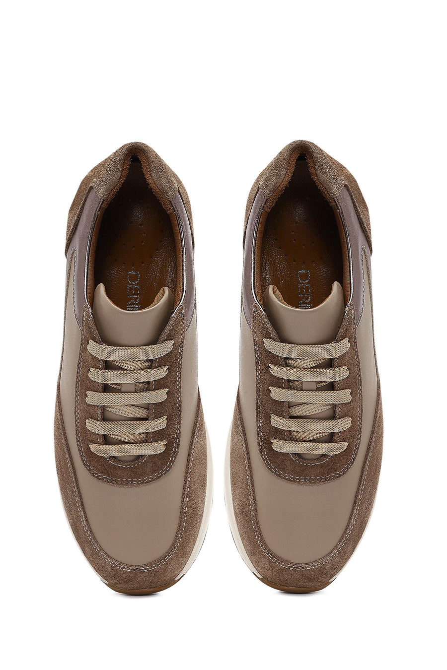 Kadın Vizon Bağcıklı Dolgu Topuklu Deri Sneaker