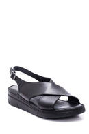 Women's Black Leather Comfort Sandals | Derimod