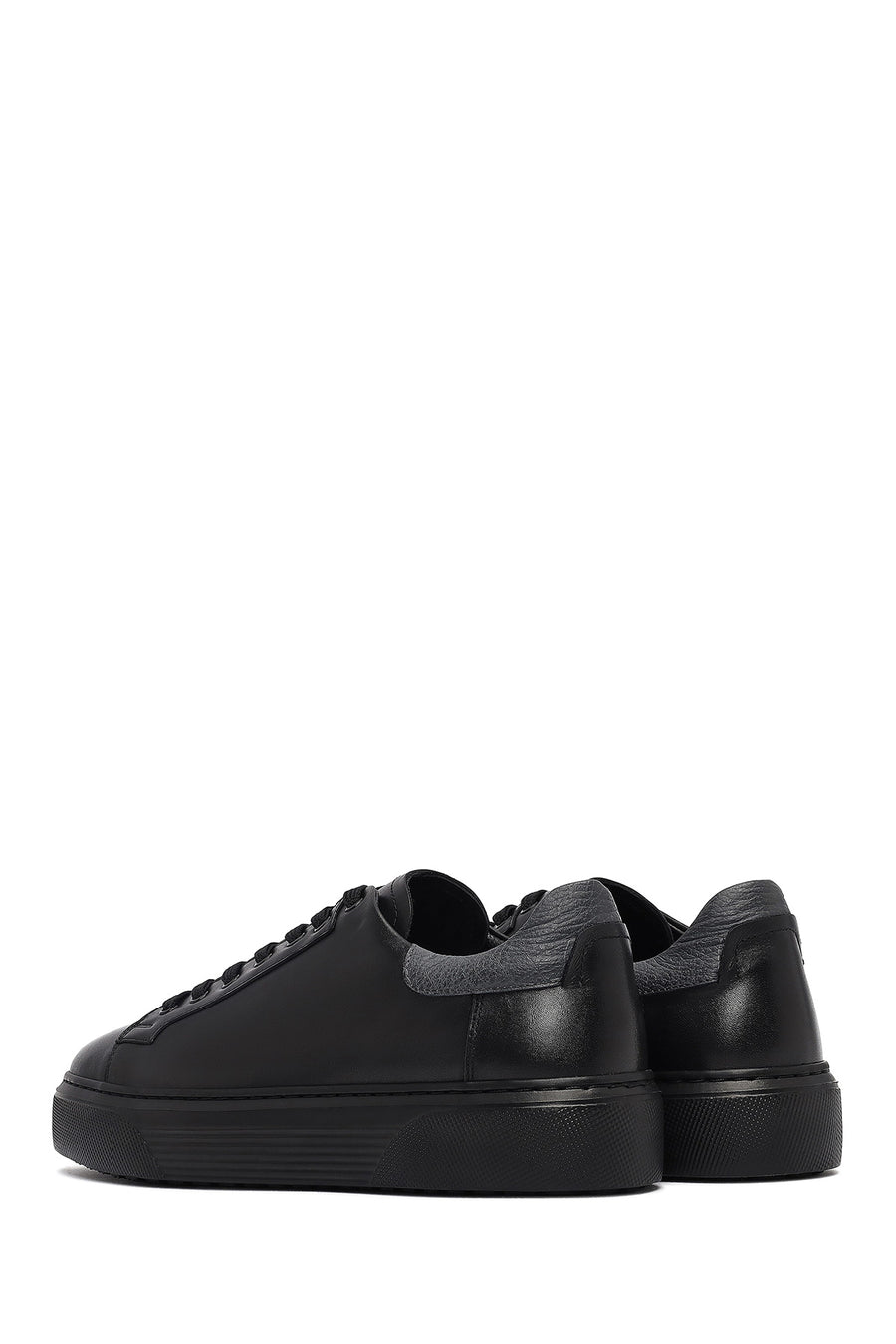 Erkek Siyah Bağcıklı Kalın Tabanlı Deri Sneaker