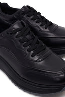 Male Black Lace-Up Thick-Soled Leather Casual Sneaker | Derimod