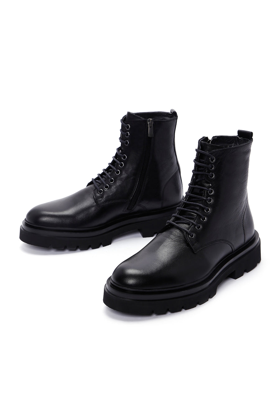 Men's Black Zippered Leather Casual Boots