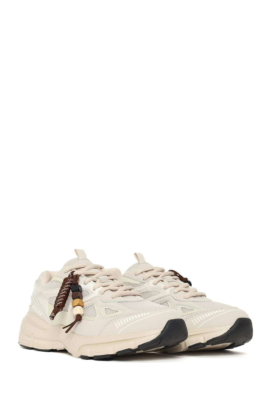 Kadın Bej Bağcıklı Kalın Tabanlı Charmlı Sneaker