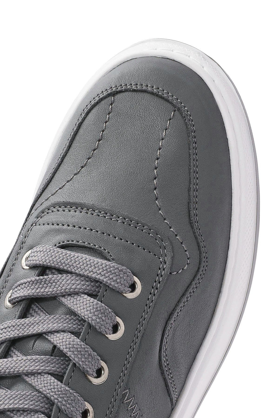 Erkek Gri Bağcıklı Deri Sneaker