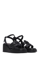 Women's Black Ankle Buckle Wedge Heel Leather Sandals | Derimod