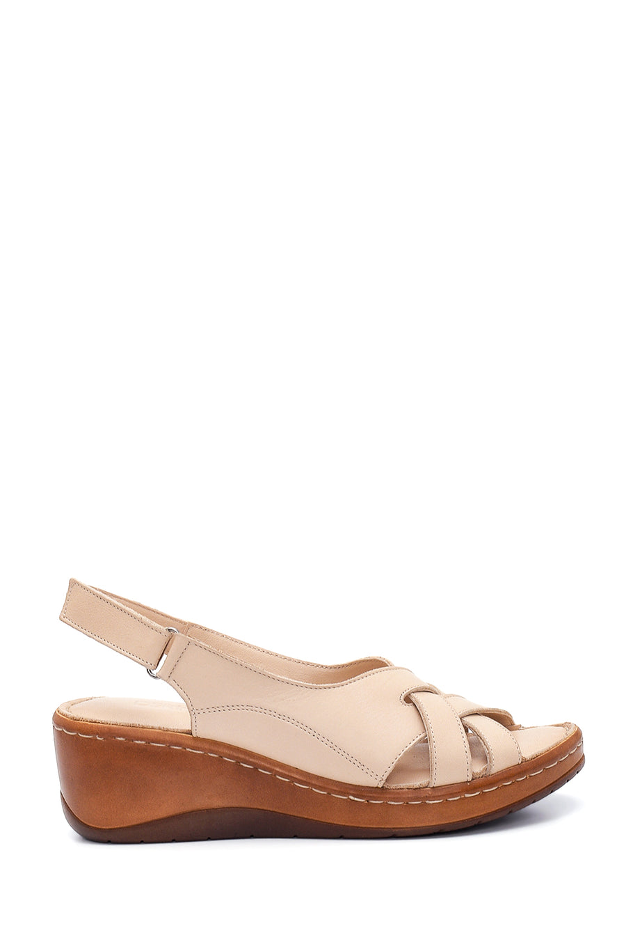 Kadın Bej Deri Dolgu Topuk Comfort Sandalet 22SFD340618 | Derimod
