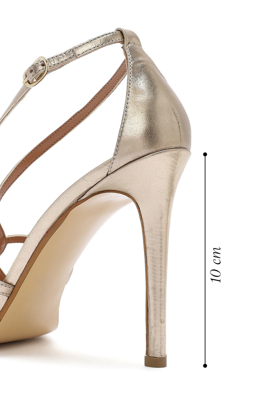 Women's Gold Ankle Buckle Thin Heel Metallic Leather Sandals