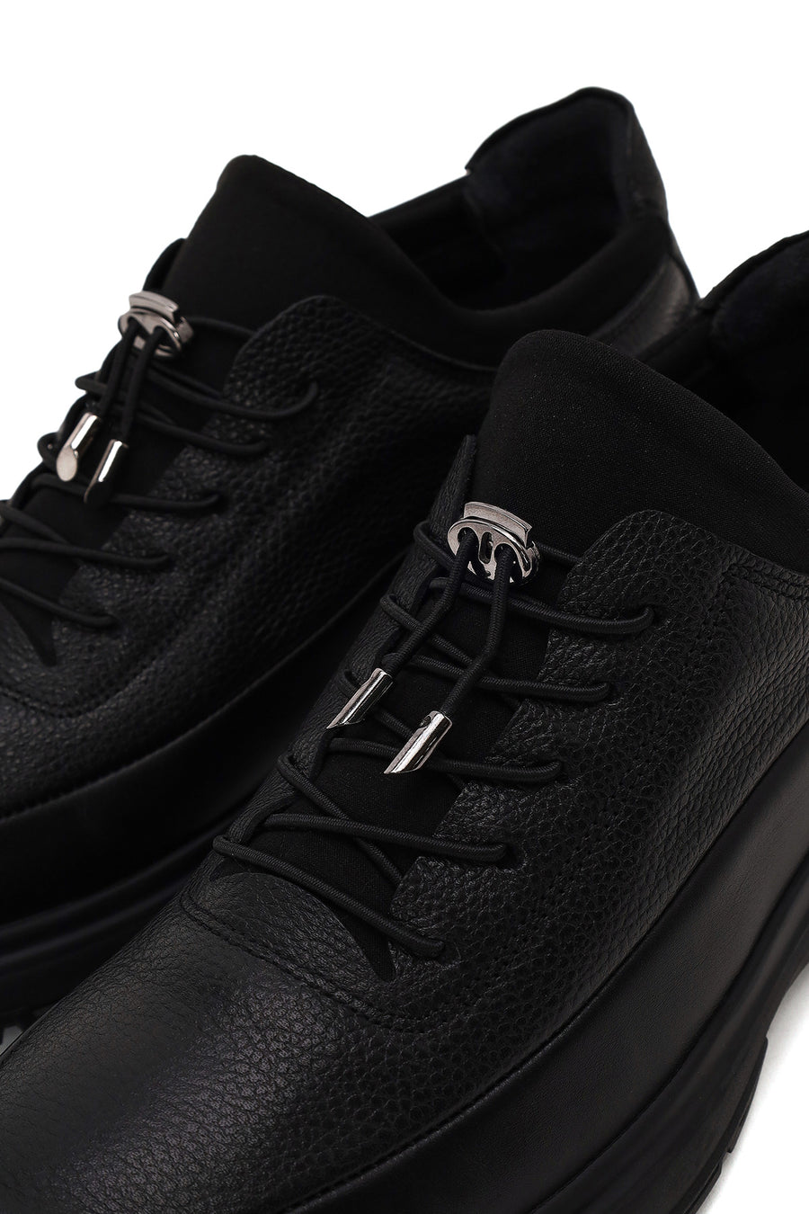 Erkek Siyah Bağcıklı Deri Casual Sneaker