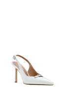 Women's White Ankle Buckle Open Back Thin Heel Leather Shoes | Derimod