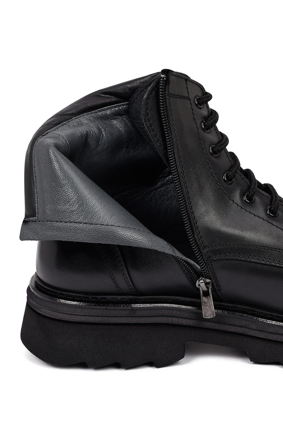 Male Black Zip Closure Thick-Soled Leather Boots