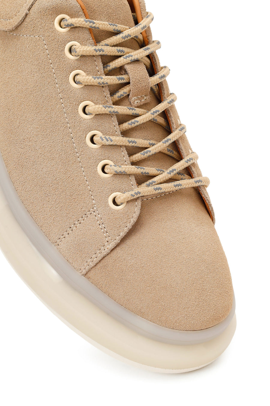 Men's Beige Lace-Up Thick-Sole Suede Leather Sneakers